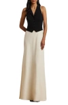 Shop Ralph Lauren Lauren  Sleeveless Charmeuse Gown In Black/mascarpone Cream