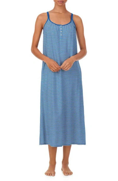 Ralph Lauren Lauren  Sleeveless Cotton Blend Nightgown In Blue Stp