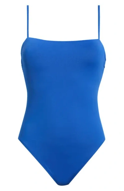 Ralph Lauren Lauren  Square Neck One-piece Swimsuit In Blue