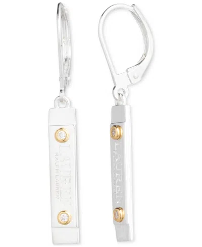 Ralph Lauren Lauren  Sterling Silver & 18k Gold-plated Vermeil Pave Logo Drop Earrings In Crystal Wh