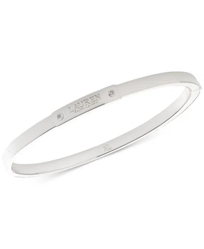 Ralph Lauren Lauren  Sterling Silver Crystal Logo Bangle Bracelet In Crystal Wh