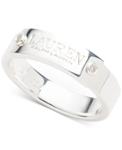 Ralph Lauren Lauren  Sterling Silver Crystal Logo Ring In Crystal Wh