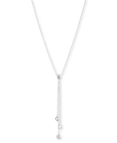 Polo Ralph Lauren Lauren Ralph Lauren Sterling Silver Cubic Zirconia & Chain Fringe Lariat Necklace, 18" + 3" Extender In White