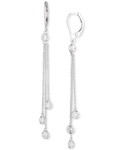 Polo Ralph Lauren Lauren Ralph Lauren Sterling Silver Cubic Zirconia & Chain Fringe Linear Drop Earrings In White