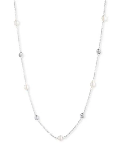Polo Ralph Lauren Lauren Ralph Lauren Sterling Silver Cubic Zirconia & Freshwater Pearl Station Necklace, 18" + 3" Ext In White