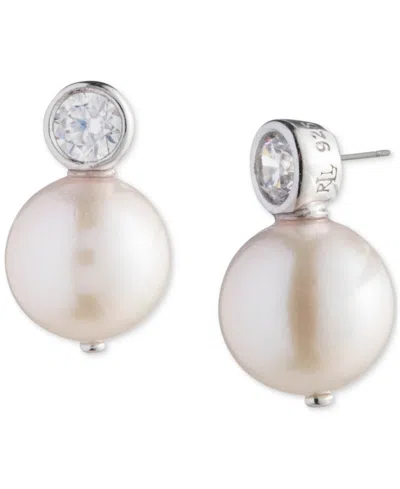Polo Ralph Lauren Lauren Ralph Lauren Sterling Silver Cubic Zirconia & Freshwater Pearl Stud Earrings In White