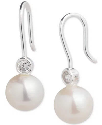 Ralph Lauren Lauren  Sterling Silver Freshwater Pearl (8mm) Crystal Drop Earrings In Metallic