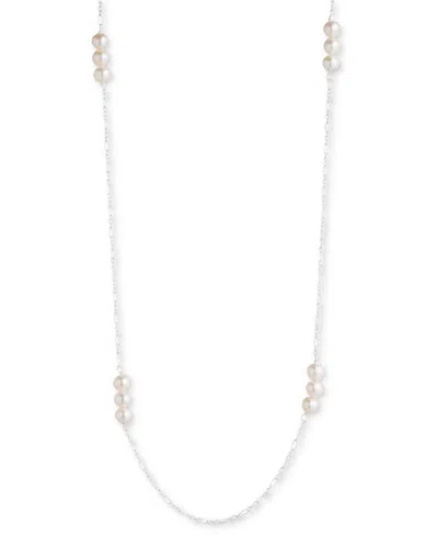 Ralph Lauren Lauren  Sterling Silver Genuine Freshwater Pearl 42" Station Necklace In White