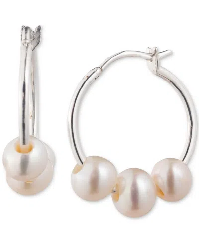 Ralph Lauren Lauren  Sterling Silver Genuine Freshwater Pearl Hoop Earrings In White