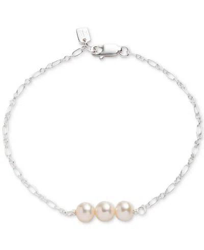 Ralph Lauren Lauren  Sterling Silver Genuine Freshwater Pearl Link Bracelet In White