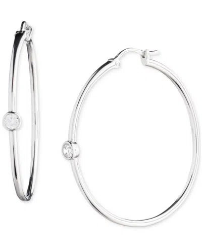 Polo Ralph Lauren Lauren Ralph Lauren Sterling Silver Medium Cubic Zirconia Hoop Earrings, 1.41" In White