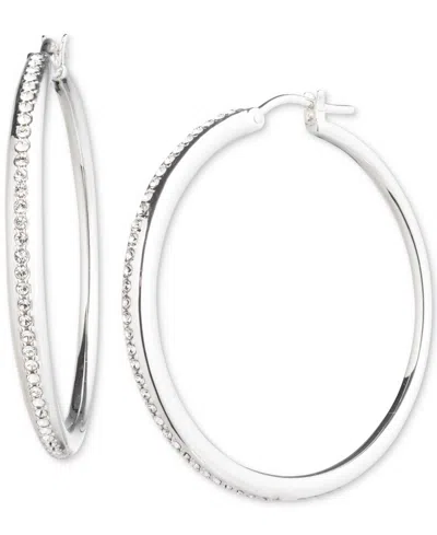 Ralph Lauren Lauren  Sterling Silver Medium Pave Sculpted Hoop Earrings, 1.21" In Crystal Wh