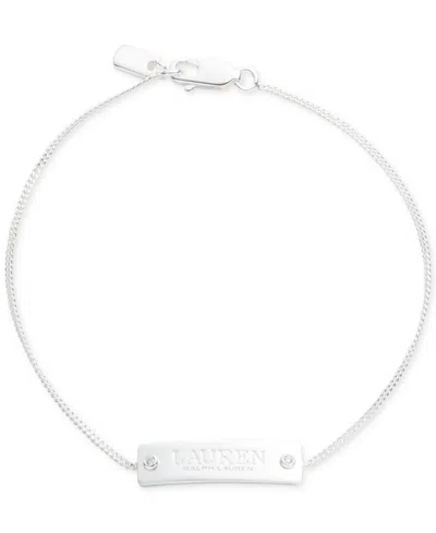 Ralph Lauren Lauren  Sterling Silver Pave Logo Tag Link Bracelet In Crystal Wh