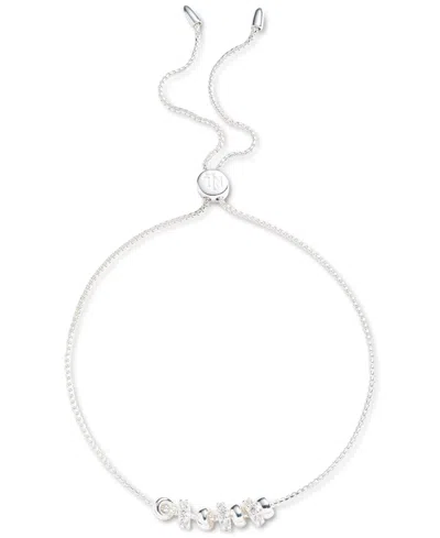 Polo Ralph Lauren Lauren Ralph Lauren Sterling Silver Pave Rondelle Bead Slider Bracelet In Crystal Wh