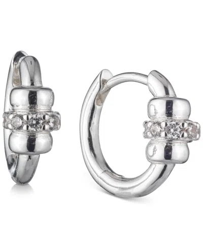 Polo Ralph Lauren Lauren Ralph Lauren Sterling Silver Small Pave Rondelle Bead Hoop Earrings, 0.56" In Crystal Wh