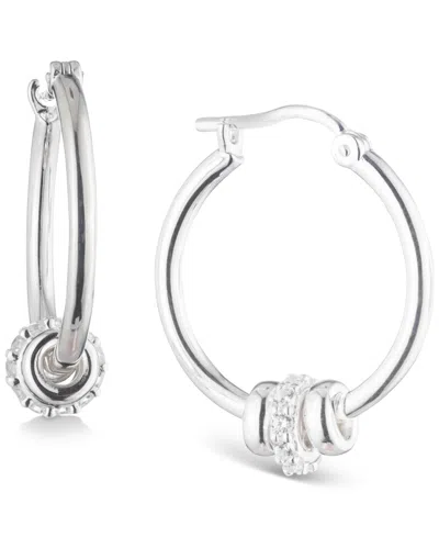 Polo Ralph Lauren Lauren Ralph Lauren Sterling Silver Small Pave Rondelle Bead Hoop Earrings, 0.56" In Crystal Wh
