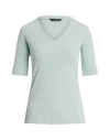 Ralph Lauren Lauren  Stretch Cotton Elbow-sleeve V-neck Tee Woman T-shirt Light Green Size L Cotton,