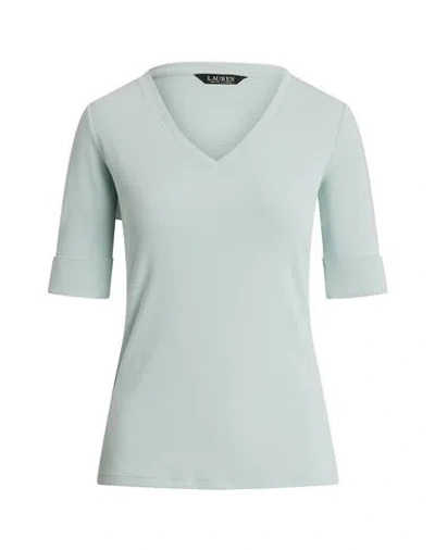 Ralph Lauren Lauren  Stretch Cotton Elbow-sleeve V-neck Tee Woman T-shirt Light Green Size L Cotton,