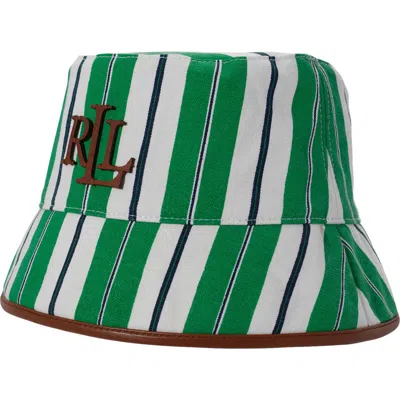 Ralph Lauren Lauren  Stripe Canvas Bucket Hat In Brown