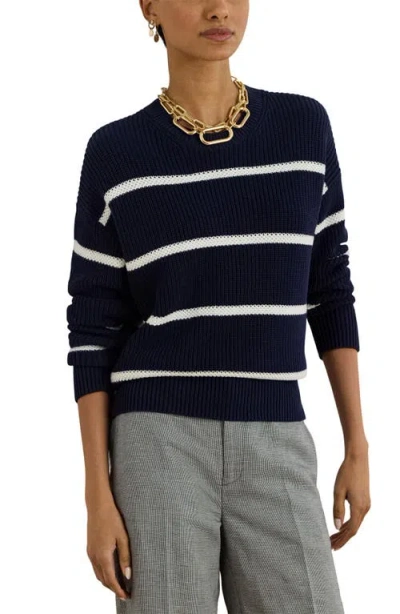 Ralph Lauren Lauren  Stripe Combed Cotton Sweater In Black