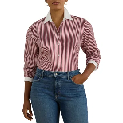 Ralph Lauren Lauren  Stripe Cotton Broadcloth Button-up Shirt In Pink