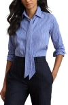 Ralph Lauren Womens Classic Fit Striped Tie Neck Shirt 0p 18 In Multi