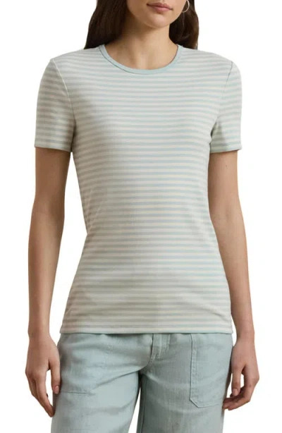 Ralph Lauren Lauren  Stripe Cotton T-shirt In Aqua Pearl/mascarpone Cream