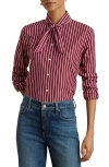 Ralph Lauren Women's Striped Broadcloth Tie-neck Shirt