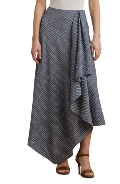 Ralph Lauren Lauren  Stripe Handkerchief Hem A-line Linen Skirt