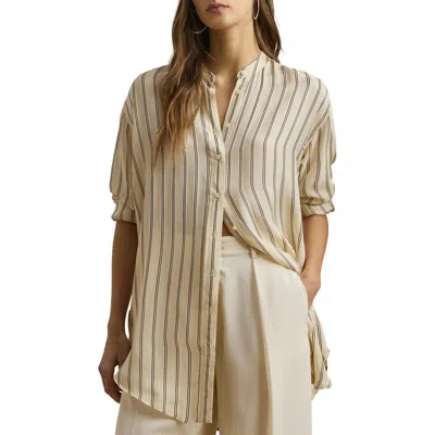 Ralph Lauren Lauren  Stripe Jacquard Button-up Tunic In Ivory Beige/blue Multi