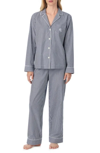 Ralph Lauren Lauren  Stripe Long Sleeve Cotton Pajamas In Blue