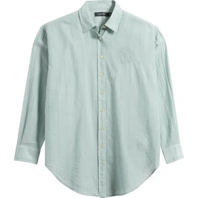 Ralph Lauren Lauren  Stripe Oversize Cotton Button-up Shirt In Washed Sage Multi