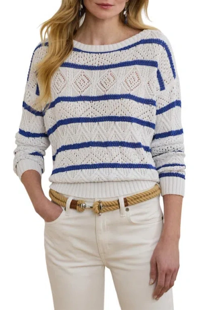 Ralph Lauren Lauren  Stripe Pointelle Cotton Blend Sweater