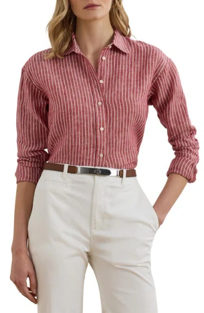 Ralph Lauren Womens Relaxed Fit Striped Linen Shirt P Xs 3x In Brown