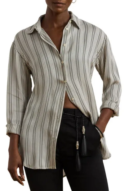 Ralph Lauren Lauren  Stripe Relaxed Fit Satin Button-up Shirt