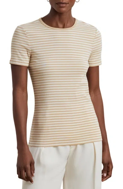 Ralph Lauren Lauren  Stripe Stretch Cotton Crewneck Top In Sand Dune/mascarpone Cream