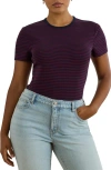 Ralph Lauren Lauren  Stripe Stretch Cotton T-shirt In Purple