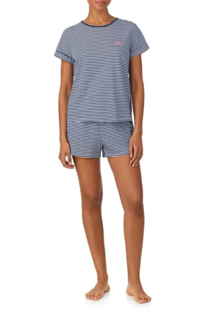 Ralph Lauren Lauren  Stripe T-shirt & Short Cotton Blend Pajamas In Blue