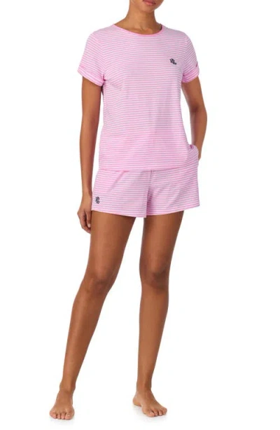 Ralph Lauren Lauren  Stripe T-shirt & Short Cotton Blend Pajamas In Pink