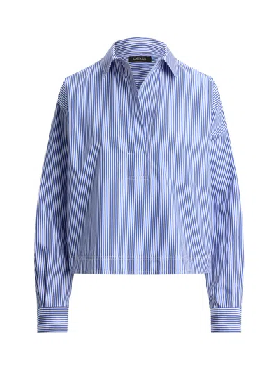 Ralph Lauren Lauren  Striped Cropped Shirt In Blue