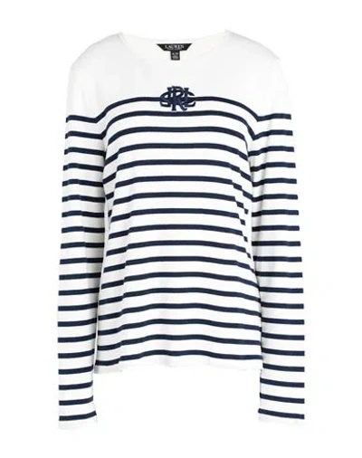 Ralph Lauren Lauren  Striped Stretch Cotton Long-sleeve Tee Woman T-shirt White Size L Cotton