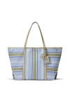 Ralph Lauren Lauren  Striped Twill Large Emerie Tote Woman Handbag Sky Blue Size - Cotton, Recycled P In Blue