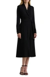 Ralph Lauren Lauren  Surplice Long Sleeve Georgette Midi Shirtdress In Black