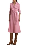 Ralph Lauren Women's Self-belt Long-sleeve Surplice Georgette Midi Dress In Pink