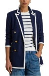 Ralph Lauren Lauren  Tahir Double Breasted Piqué Knit Blazer In Blue