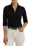 Ralph Lauren Lauren  Three Quarter Sleeve Rib Polo In Black