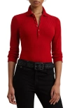 Ralph Lauren Rib-knit Three-quarter-sleeve Polo Shirt In Red