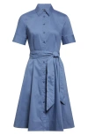 Ralph Lauren Petite Elbow-sleeve Shirtdress In Blue
