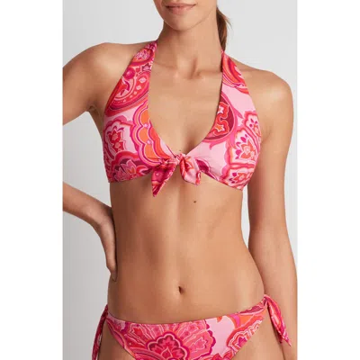 Ralph Lauren Womens Printed Tie Front V Neck Bikini Top Side Tie Hipster Bikini Bottoms In Red
