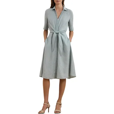 Ralph Lauren Lauren  Tie Front Linen Shirtdress In Aqua Pearl